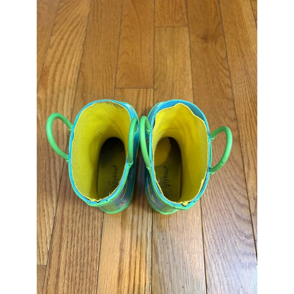 Lily & Dan Kids Shark Print Rubber Rain Boots Blue Green Size 11/12 47160